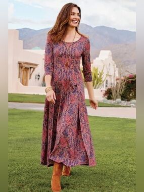 Soft Surroundings Alcott Dress Multi-Floral Large